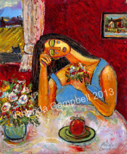 Waiting for Botello oil on board, 600mm x 400mm SOLD TO NEW YORK